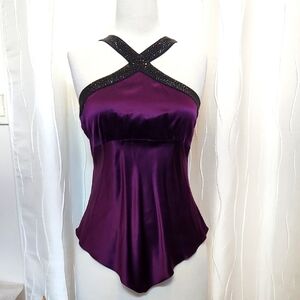 NWT Cache Purple Silk Halter Top